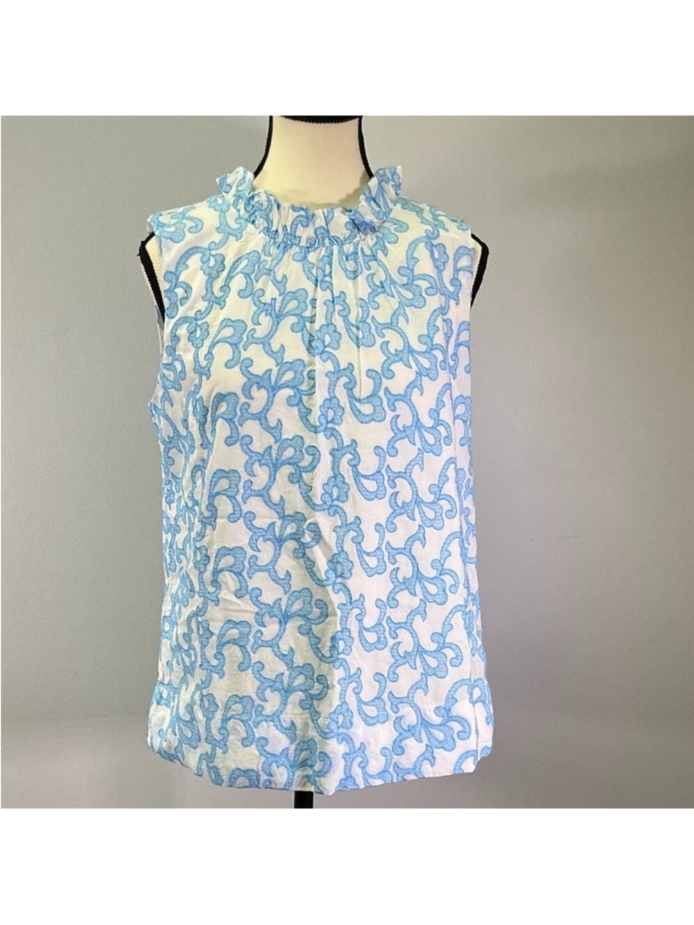 Lilly Pulitzer Dahliana Blue & White Ruffle Neck Sleeveless Camisole